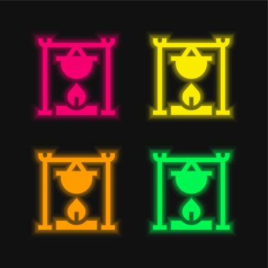 Şenlik ateşi parlayan dört renkli neon vektör simgesi