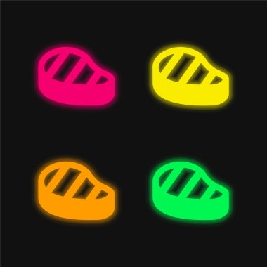 Biftek dört renkli parlayan neon vektör simgesi