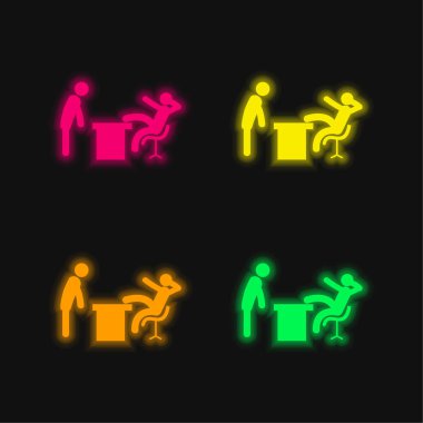 Boss Office four color glowing neon vector icon clipart