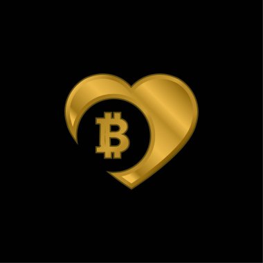 Bitcoin Love Heart altın kaplama metalik simge veya logo vektörü