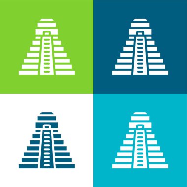 Aztec Pyramid Flat four color minimal icon set clipart
