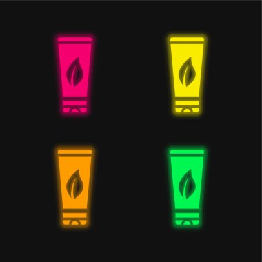 Body Lotion four color glowing neon vector icon clipart