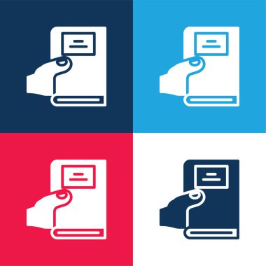 Kitap mavi ve kırmızı dört renk en küçük simge seti