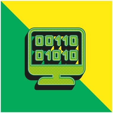 İkili Kod Yeşil ve Sarı Modern 3D vektör simgesi logosu