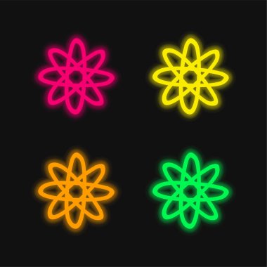 Atom Hand Drawn Symbol four color glowing neon vector icon clipart