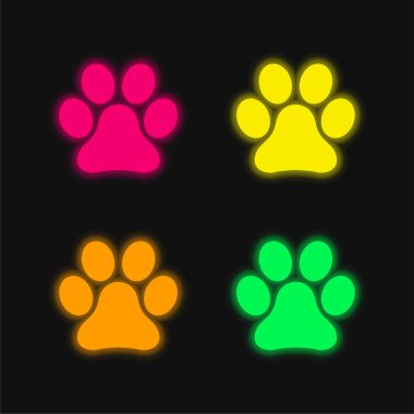 Animal Paw Print four color glowing neon vector icon clipart