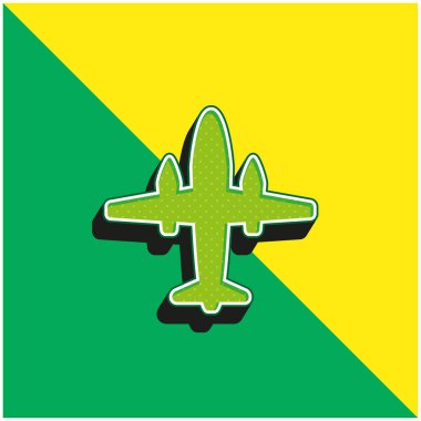 Aeroplane With Two Big Engines Green and yellow modern 3d vector icon logo clipart