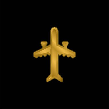 Aeroplane With Two Engines gold plated metalic icon or logo vector clipart