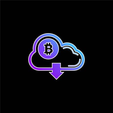 Bulutlu Bitcoin Aşağı Ok Sembolü Mavi Gradyan vektör simgesi