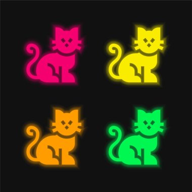 Kara Kedi dört renk parlayan neon vektör simgesi