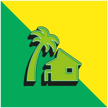 Plaj Evi Yeşil ve Sarı 3D vektör simgesi logosu