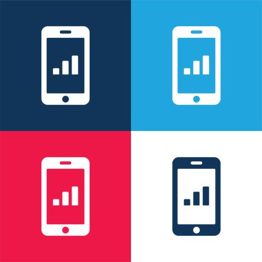 Tablet Ekranındaki Çubuk Grafiği Mavi ve Kırmızı Dört Renk minimal simgesi