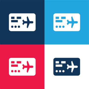 Biniş kartı mavi ve kırmızı dört renk minimal simge seti