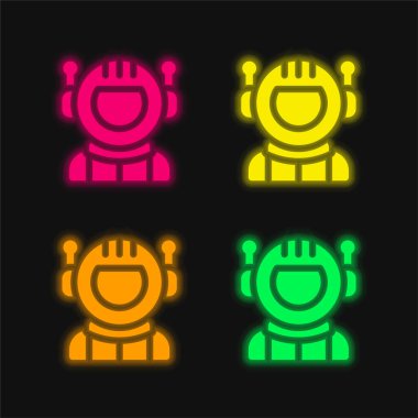 Astronaut four color glowing neon vector icon clipart