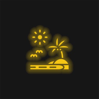 Beach yellow glowing neon icon clipart