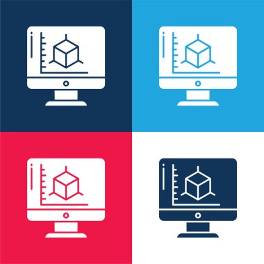 3d Modelleme Mavi ve Kırmızı Minimum Renk Simgesi