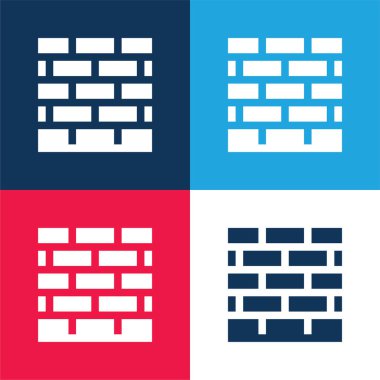 Tuğla duvar mavi ve kırmızı dört renk minimal simge kümesi