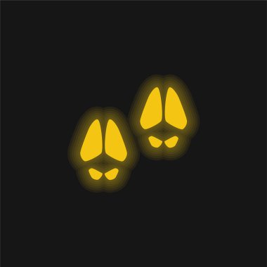 Animal Footprints yellow glowing neon icon clipart