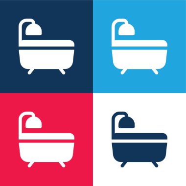 Banyo mavi ve kırmızı dört renk minimal simge kümesi