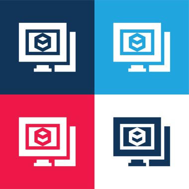 3d Modelleme Mavi ve Kırmızı Minimum Renk Simgesi