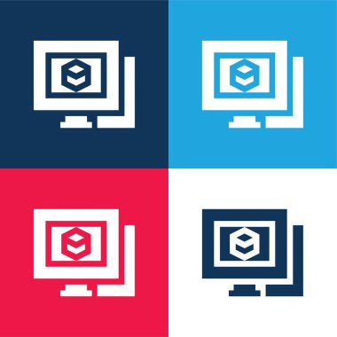 3d Modeling blue and red four color minimal icon set clipart