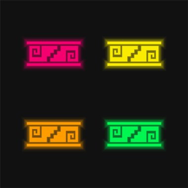 Artisanal Mosaic Of Mexico four color glowing neon vector icon clipart