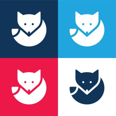Arctic Fox blue and red four color minimal icon set clipart