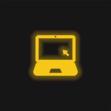 Siyah Laptop sarı parlak neon simgesi
