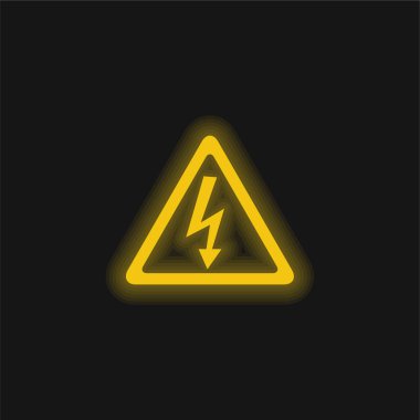 Elektrik Şoku Tehlike Arrow Bolt Sinyali Üçgen şekilli sarı parlak neon simgesi