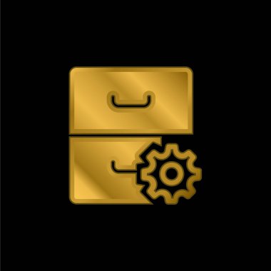 Altın kaplama metalik simge veya logo vektörünü arşivle