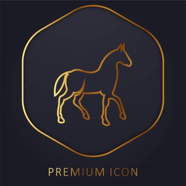 Black Race Horse On Walking Pose Side View golden line premium logo or icon clipart