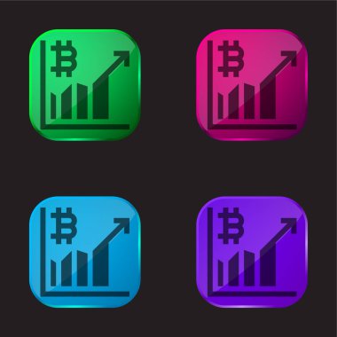 Bitcoin dört renkli cam düğme simgesi