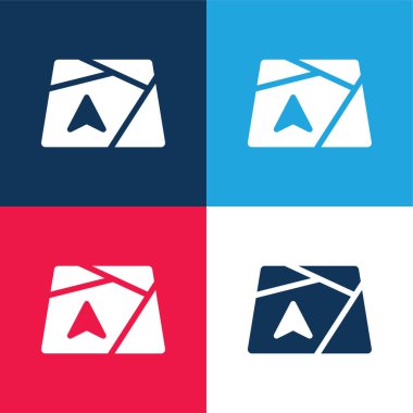 Ok Haritada mavi ve kırmızı 4 renk minimal simgesi