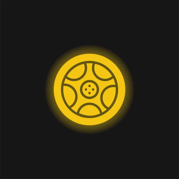 Aleación Rueda Amarillo Brillante Icono Neón — Vector de stock