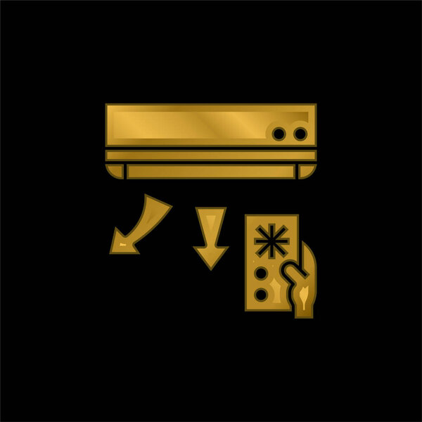 Air Conditioner gold plated metalic icon or logo vector
