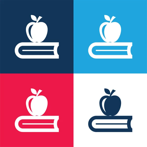 Libro Con Apple Azul Rojo Conjunto Iconos Mínimo Cuatro Colores — Archivo Imágenes Vectoriales