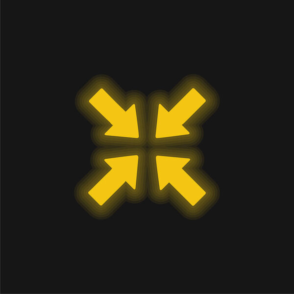 Arrows Pointing To Center yellow glowing neon icon