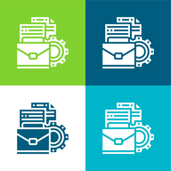 Briefcase Flat four color minimal icon set