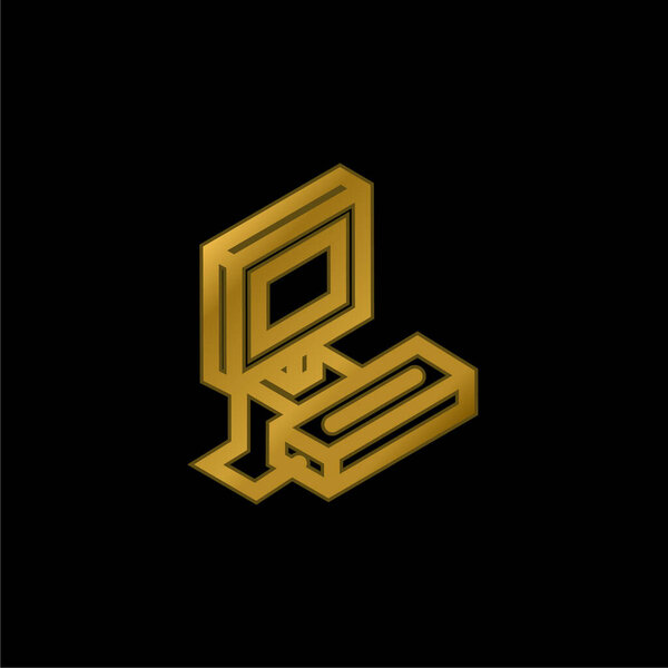 Atari gold plated metalic icon or logo vector