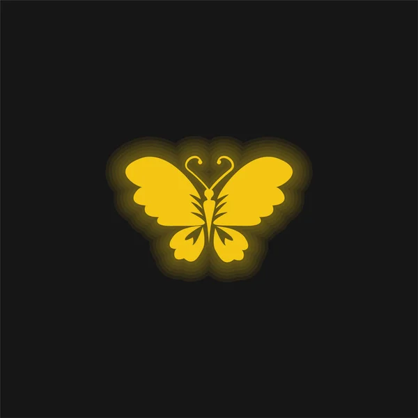 Black Butterfly Top View Opened Wings Yellow Glowing Neon Icon — Stock Vector
