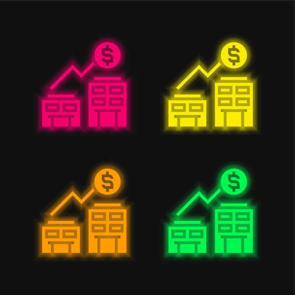 Acquisition four color glowing neon vector icon