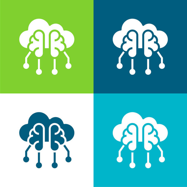 Brain Flat четыре цвета минимальный набор значков