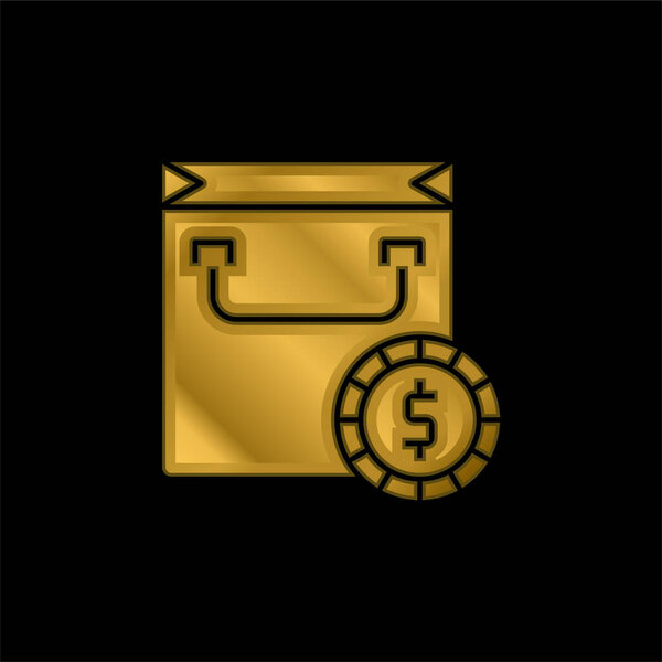 Мешок с позолоченной металлической иконой или вектором логотипа