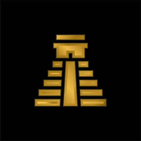 Ацтекская пирамида позолоченная металлическая икона или вектор логотипа