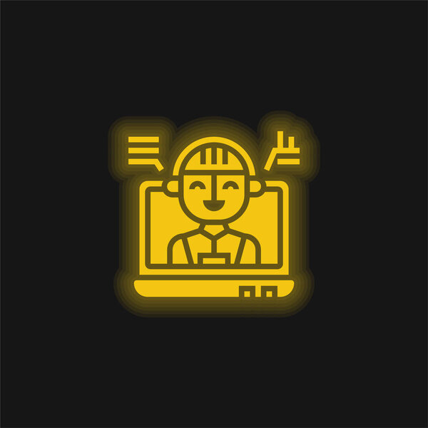 Желтая светящаяся неоновая икона искусственного интеллекта