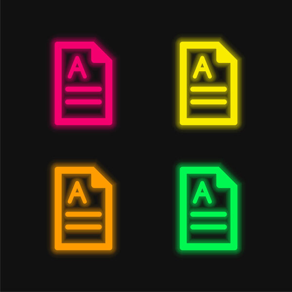 Alphabet four color glowing neon vector icon