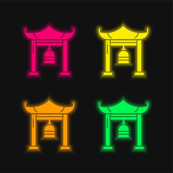 Bell four color glowing neon vector icon
