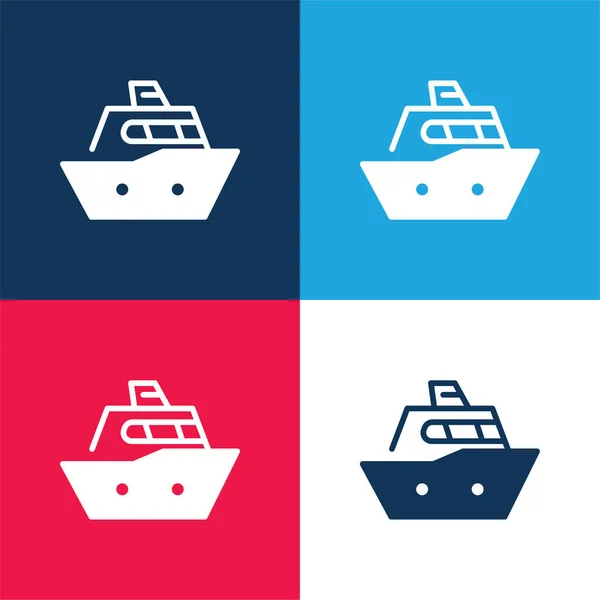 stock vector Boat blue and red four color minimal icon set