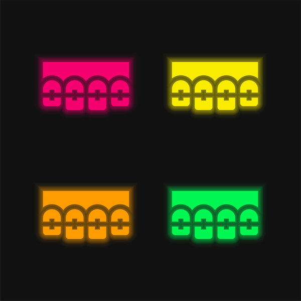 Brackets four color glowing neon vector icon