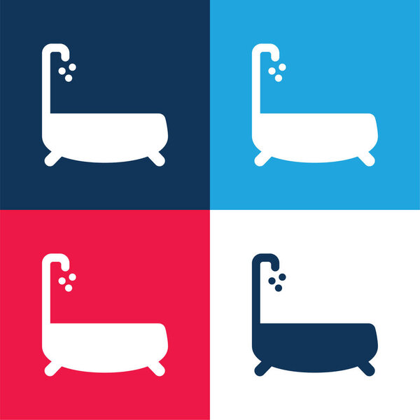 Bathtub With Water Dropping blue and red four color minimal icon set